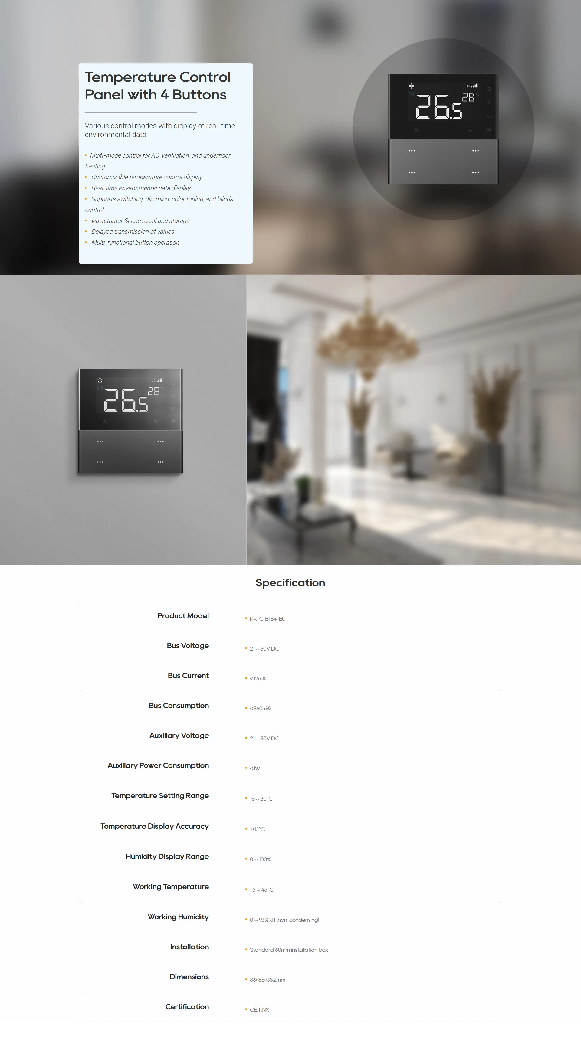 Akubela 4 Scene Button KNX + Temp/Humidity feature