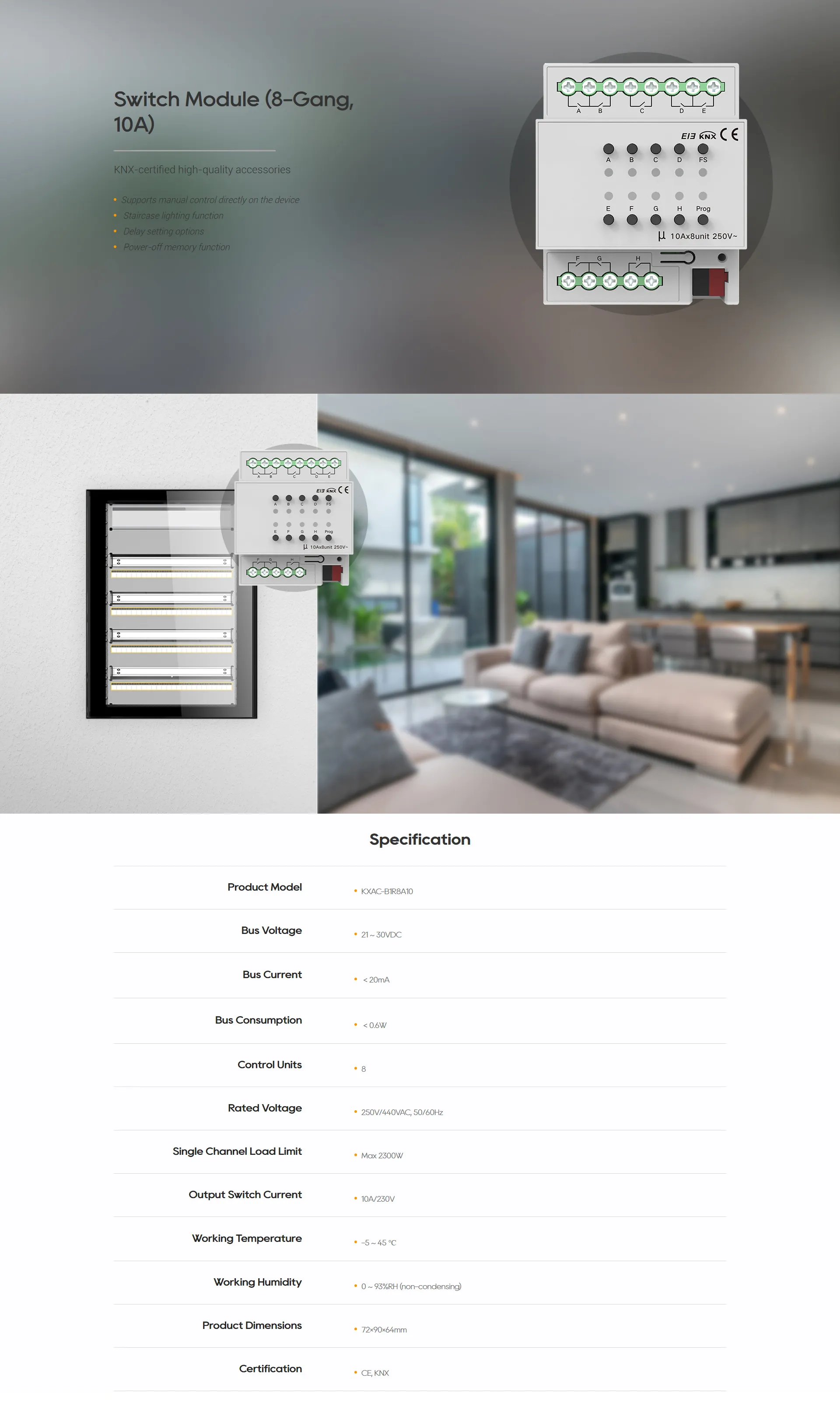 Akubela KNX 8 Channel 10A Actuator feature