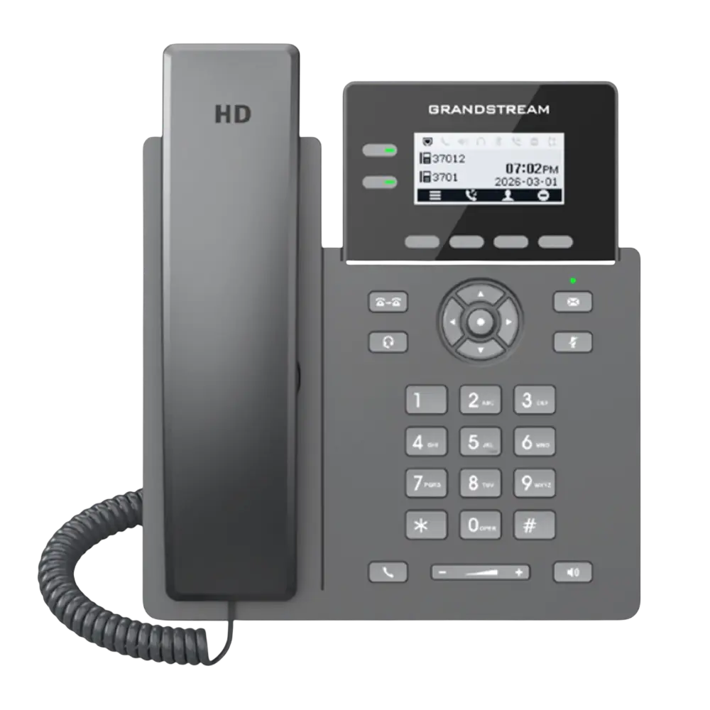 Grandstream GRP2602LP 2-line Essential Lite IP phone with backlit LCD, front view